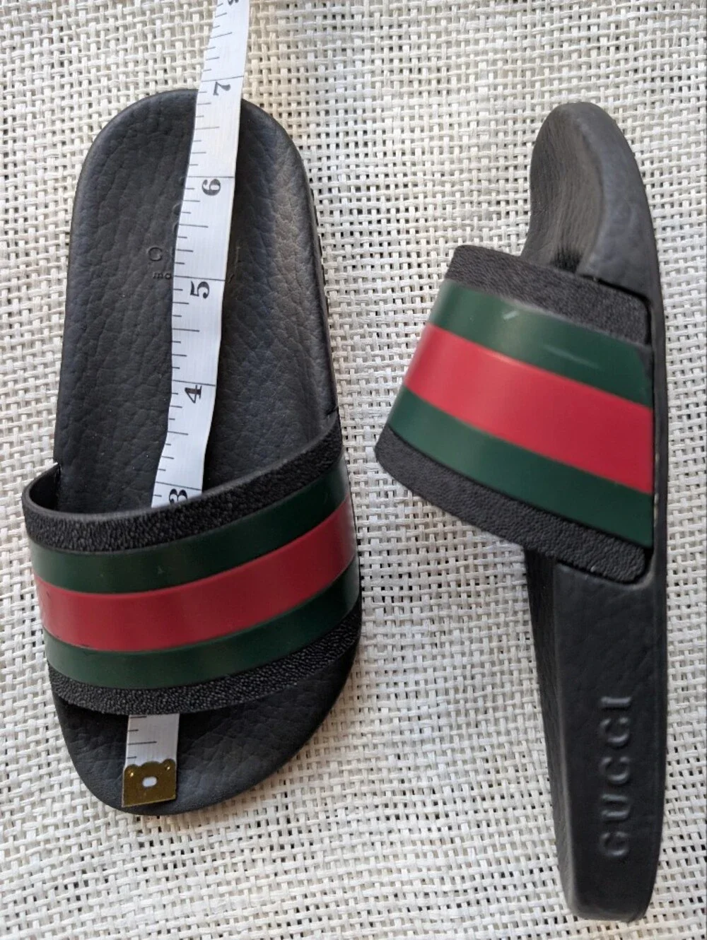 Gucci Black Red Green Stripe Slides Sandals Kids Sz27
